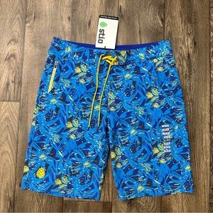 Stio Speedy Steam Painted Floral Board Shorts Swim Trunks Men’s Size 32/19 Blue